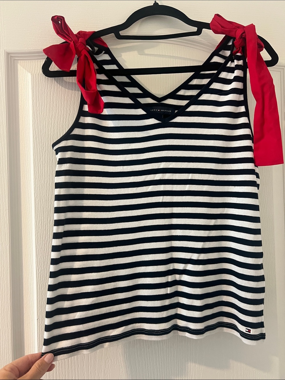 Tommy Hilfiger Navy & White Striped Tank with Red Tie Straps